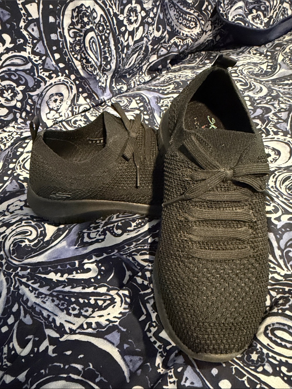 Skechers Wide Fit Memory Foam Women's Black Slip-On Knit Sneakers
